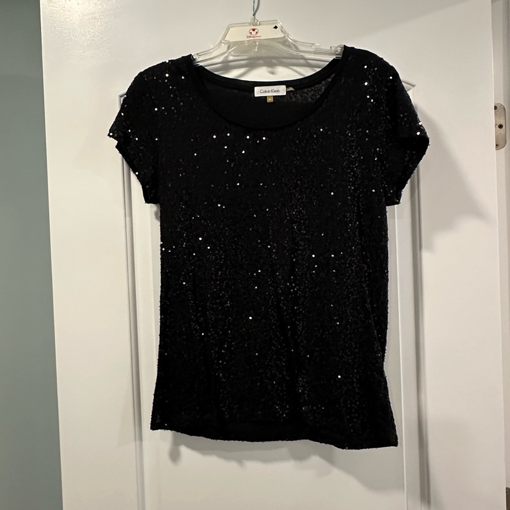 Calvin Klein Black Sequin Cap Sleeve Tee